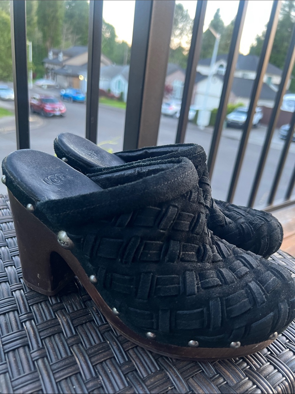 UGG Boho Black Woven Suede Clog Mules